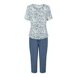 Lady avenue - Bambus Pyjamas med Capri Buks Blue Safari