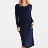 Damella - Amelia Langærmet Natkjole Navy