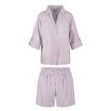 Lingadore - Pyjamas Sæt Kort Soft Bordeaux Stripes