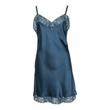 Lady avenue - Silke Chemise Med Slids Dark Petrol