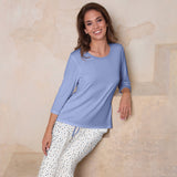 Lady avenue - Bambus Pyjamas 3/4 ÆRme Blue/rose