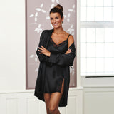 Lady avenue - Silke Chemise slip med blonde Sort