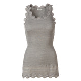 Rosemunde - Silke Top Med Blondekant Light Grey Melange