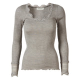 Rosemunde - Silke Bluse Med Blondekant Light Grey Melange