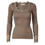 Rosemunde - Silke Bluse Med Blondekant Brown Melange