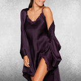 Lady avenue - Sidenchemise med Spets Aubergine