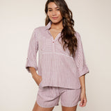 Lingadore - Pyjamas Sæt Kort Soft Bordeaux Stripes