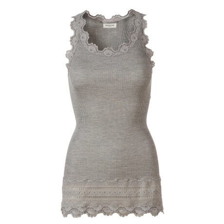 Rosemunde - Silke Top med blondekant Light Grey Melange